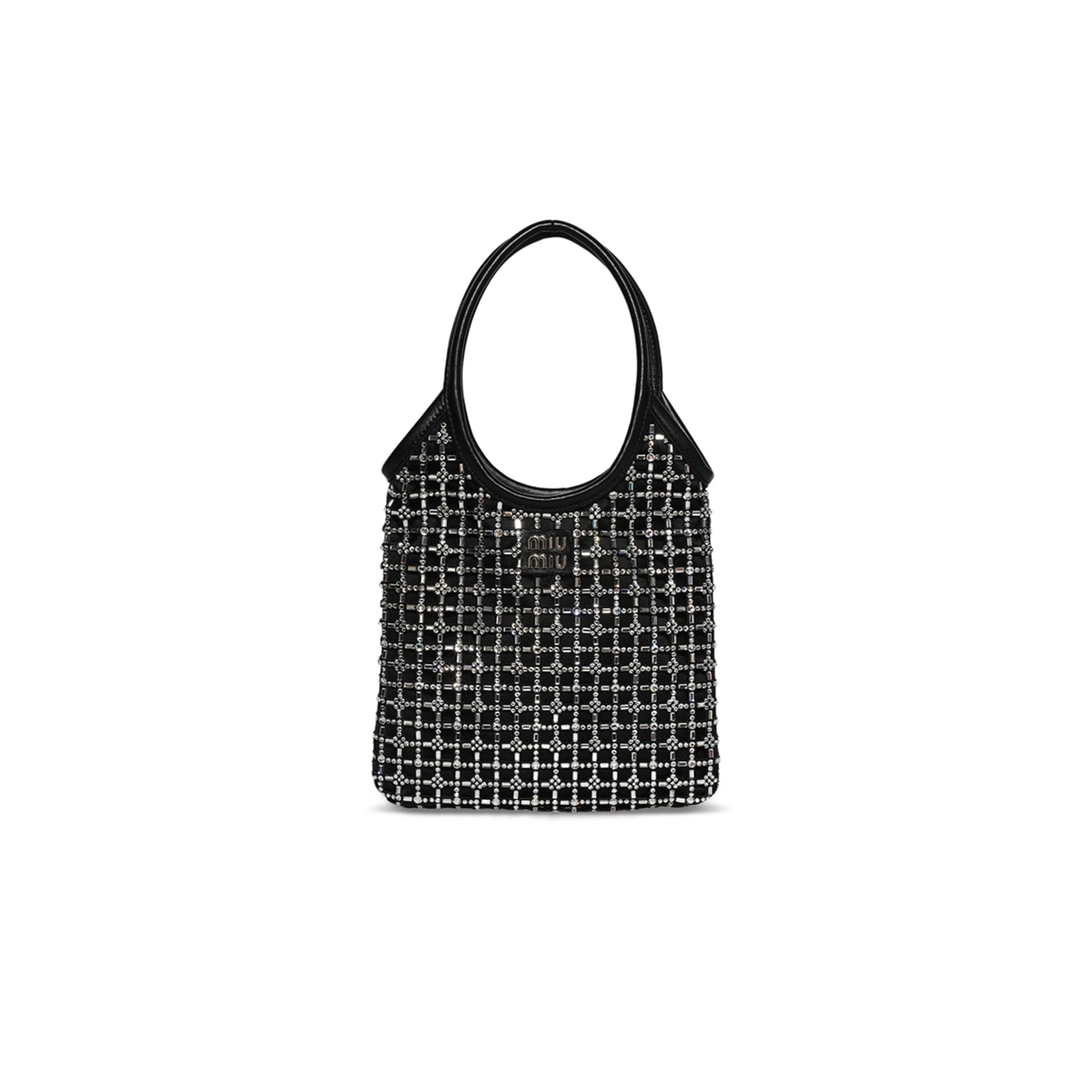 MIU MIU STARLIGHT RHINESTONE-EMBELLISHED SATIN TOP-HANDLE BAG 5BA281 (24*20cm)